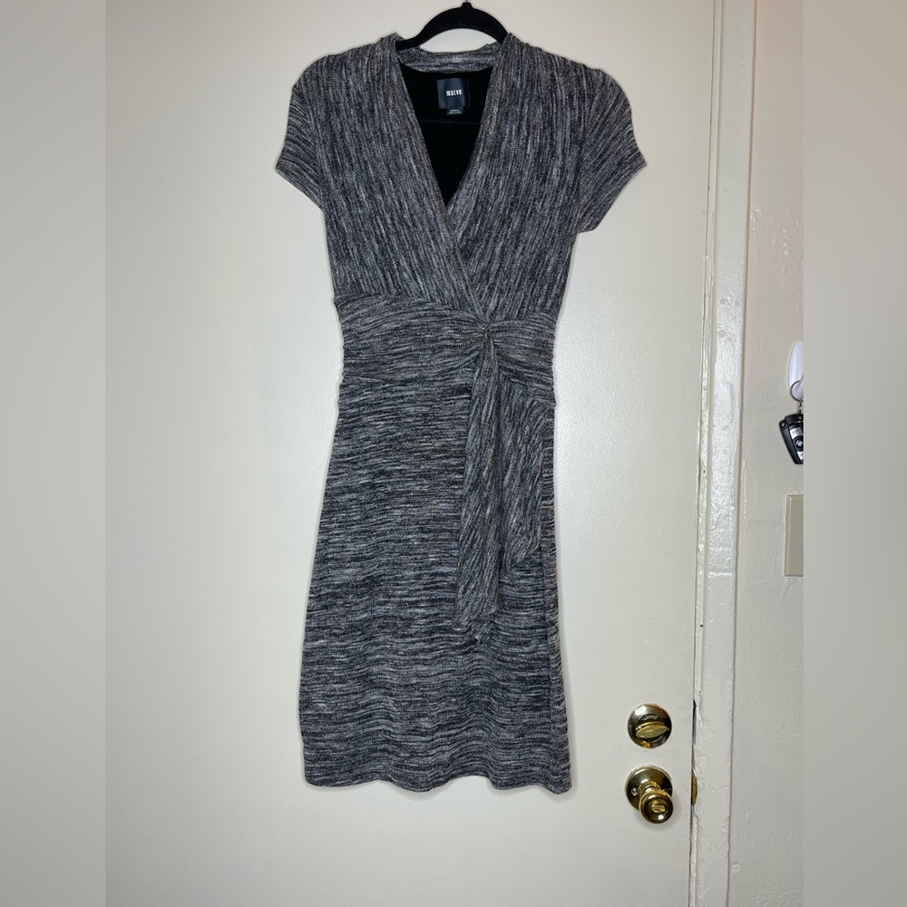 Anthropologie Anthro Maeve Marled Knit Gray Wrap Sweater Dress
